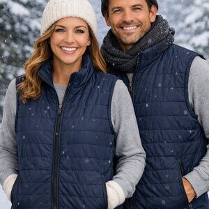 Banana Republic Men's Vest - Navy Blue- Warm Fill Zip Cotton Poly Blend- XL- NWT